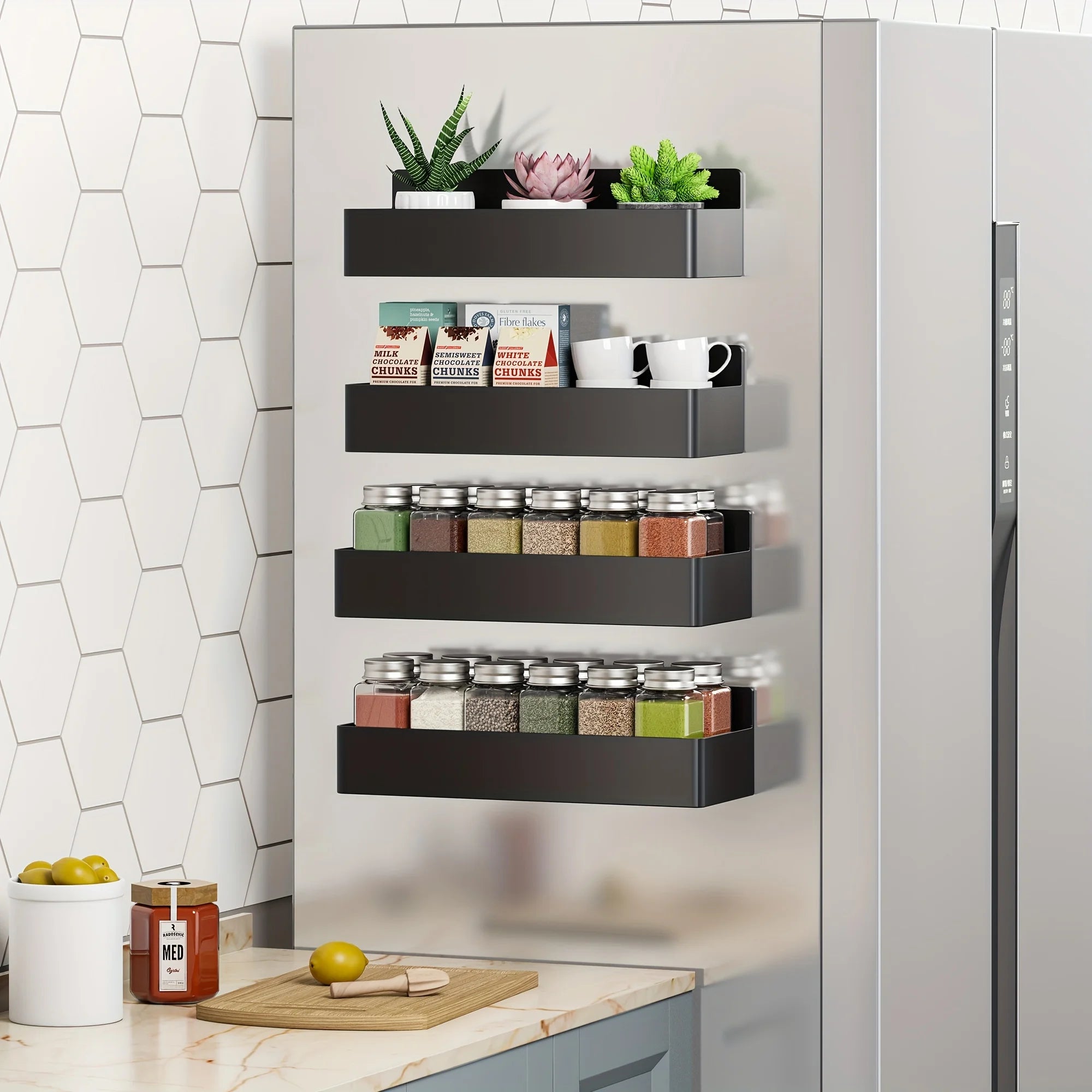 2pcs/4pcs Magnetic Storage Rack, No-Drill Wall Mounted Shelf for Kitchen & Bathroom. Multipurpose & Space-Saving Organizer.