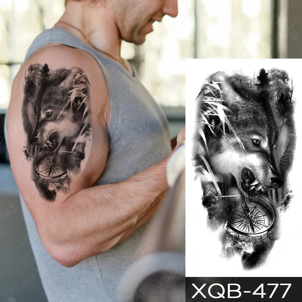 Wholesale Waterproof Temporary Tattoo Sticker Lion Family Flash Tatto Tiger Wolf Moon Crown Flower Body Art Arm Fake Tatoo