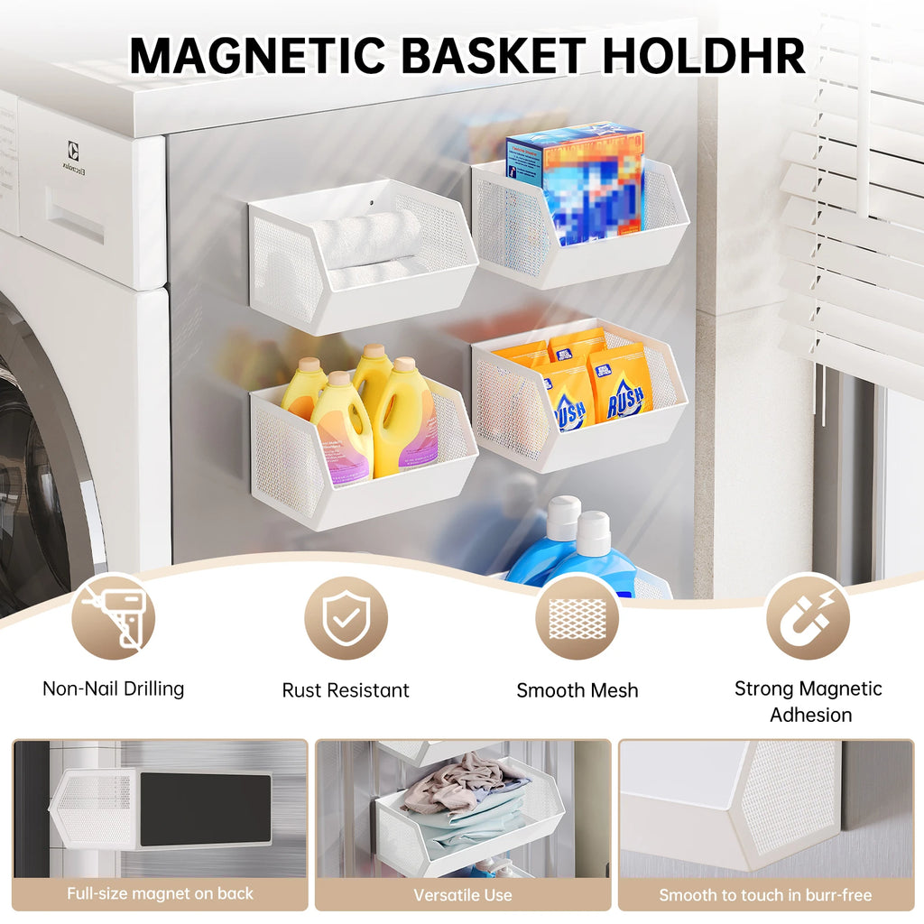 Magnetic Storage Rack for Balcony, Side of Washing Machine, Laundry Detergent Drying Ball, Bathroom Roller Side Magnetic Storage Shelf, No Drilling Required