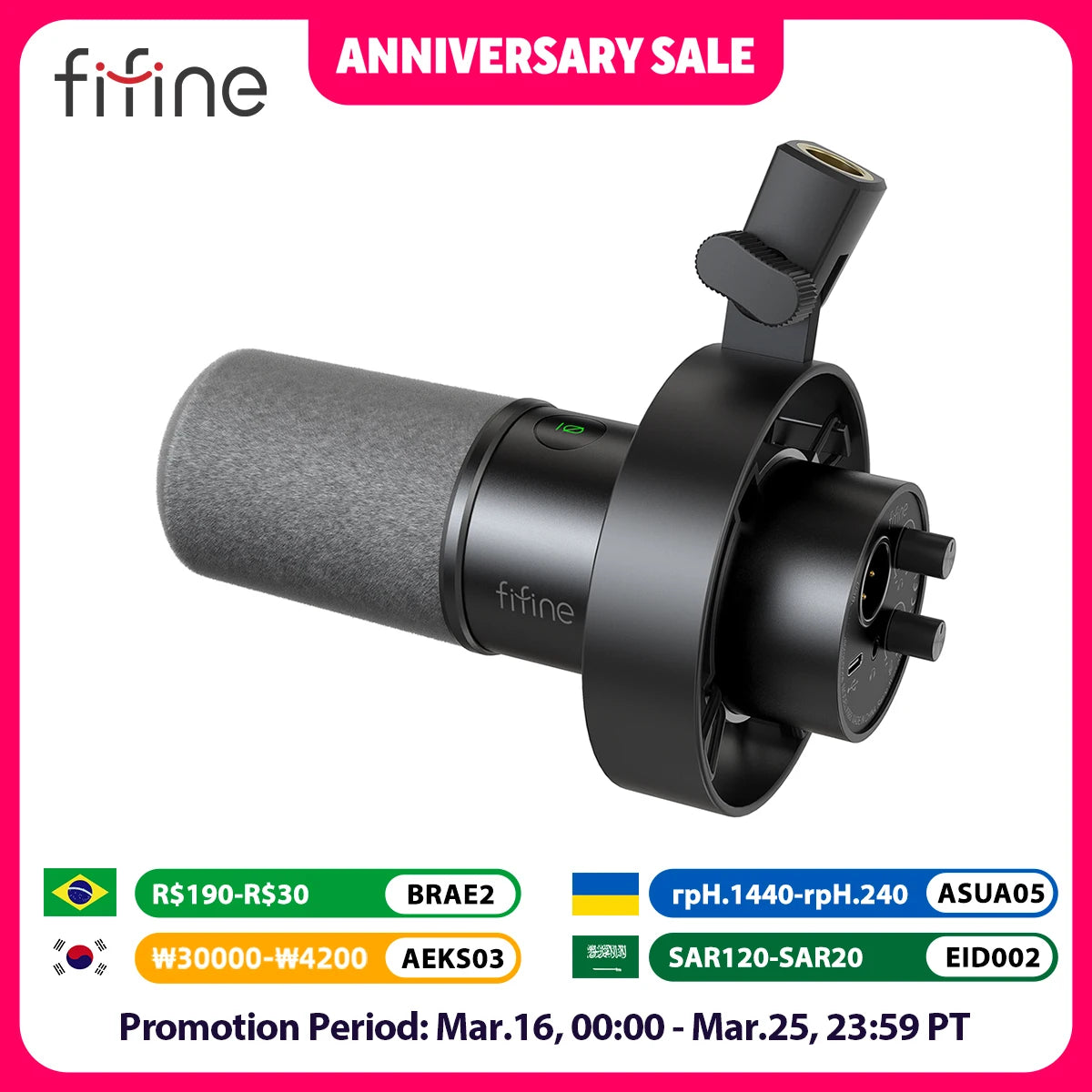 FIFINE Dynamic USB/XLR Microphone with Gain Knob/Touch-mute/Headphone Jack,Recording Mic for PC Sound Card Streaming-K688W White