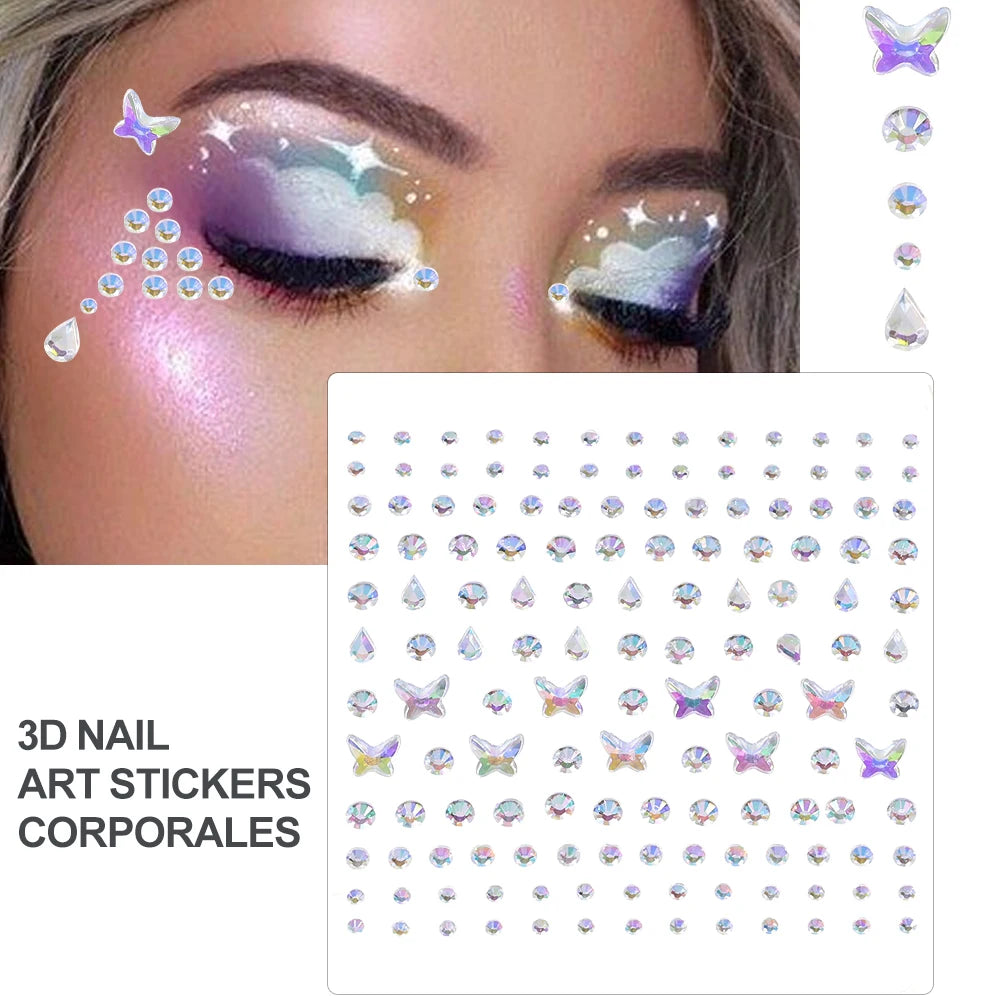3D Rhinestone Face Tattoo Stickers For Festival Glitter Makeup Jewelry Sticker On Face Crystals Gems Jewels Diamonds Decoration