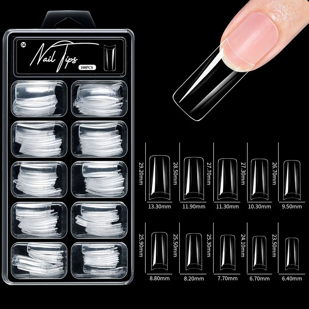 100pcs/box Fake Nail Tips Coffin Press on Nail Clear Full Cover Nail Artificial Press on Long Ballerina