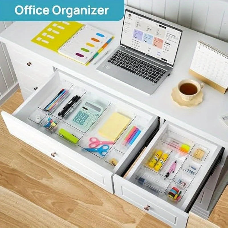 88pcs Transparent Plastic Drawer Storage Set, Bathroom Drawer Storage Tray Storage Box, Suitable for Makeup Vanity, Kitchen Gadg