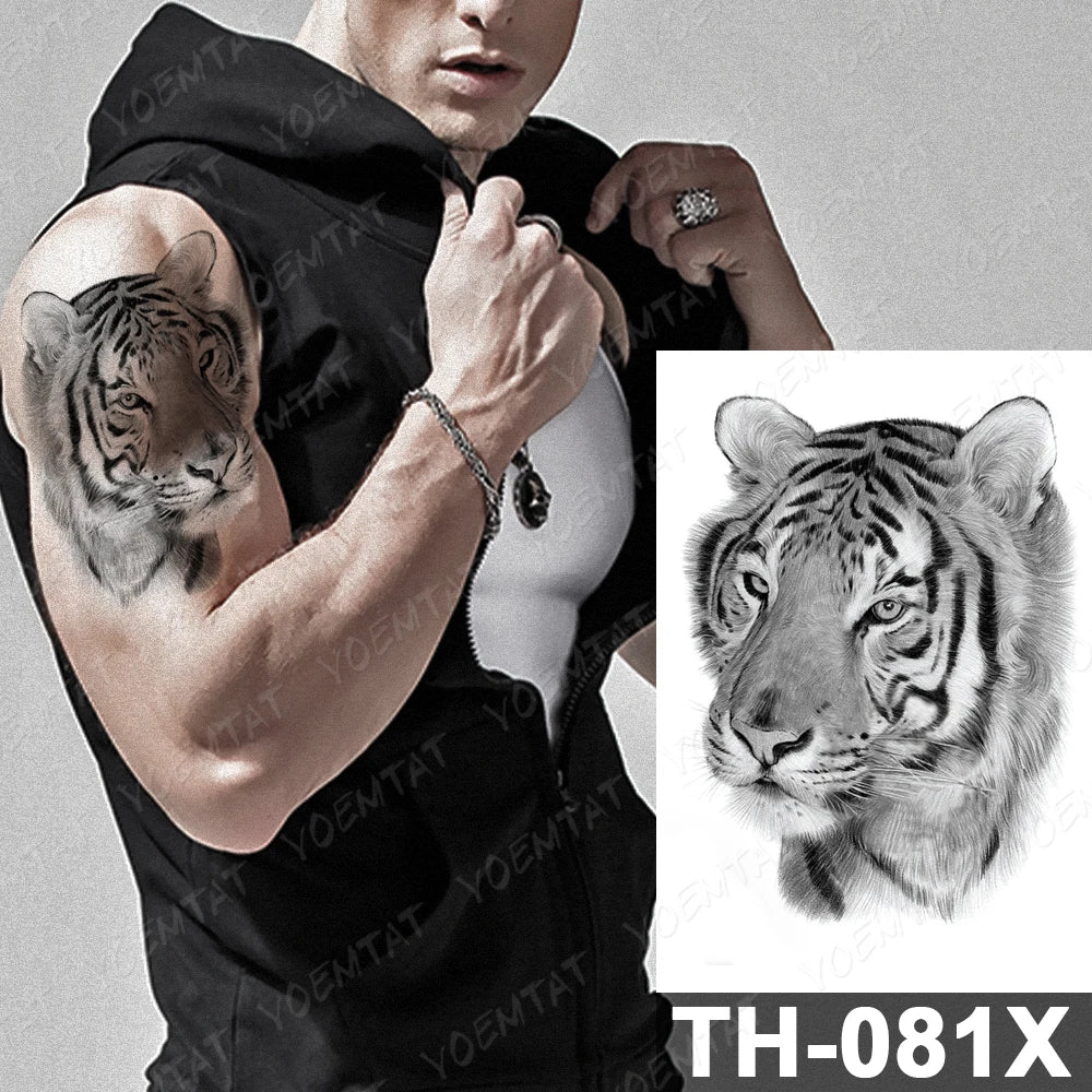 Wholesale Waterproof Temporary Tattoo Sticker Lion Family Flash Tatto Tiger Wolf Moon Crown Flower Body Art Arm Fake Tatoo