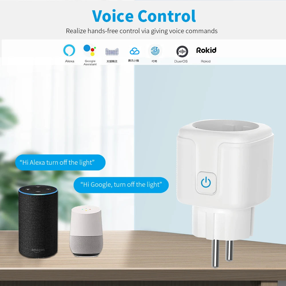 Smart Socket EU 20A Wifi Smart Plug  Power Monitoring Smart Home Voice Control Support Google Assistant Alexa Alice