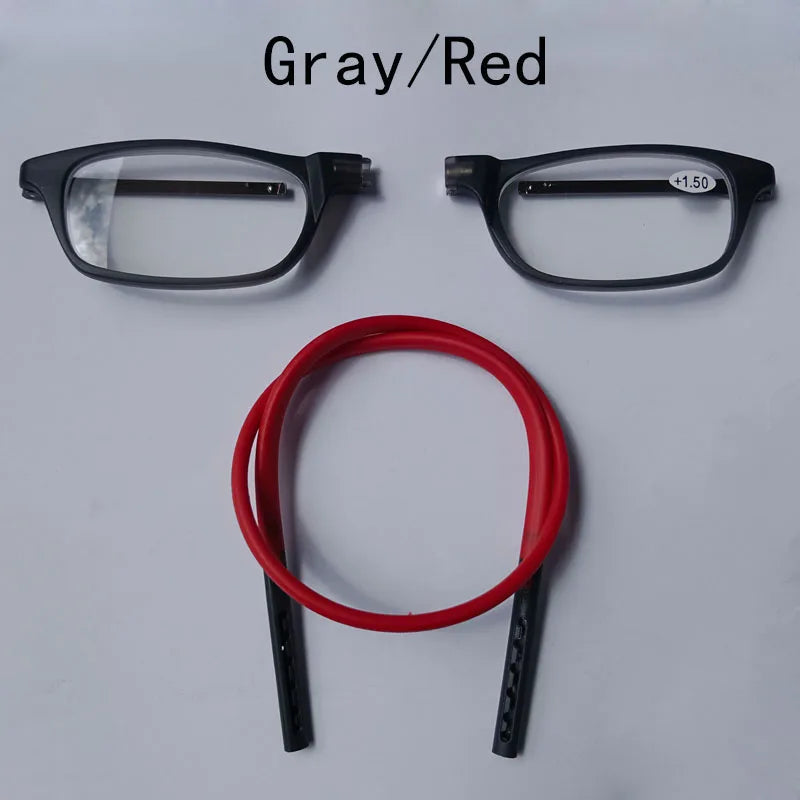 Portable magnetic reading glasses that can be hung around the neck with adjustable lanyard for men and women