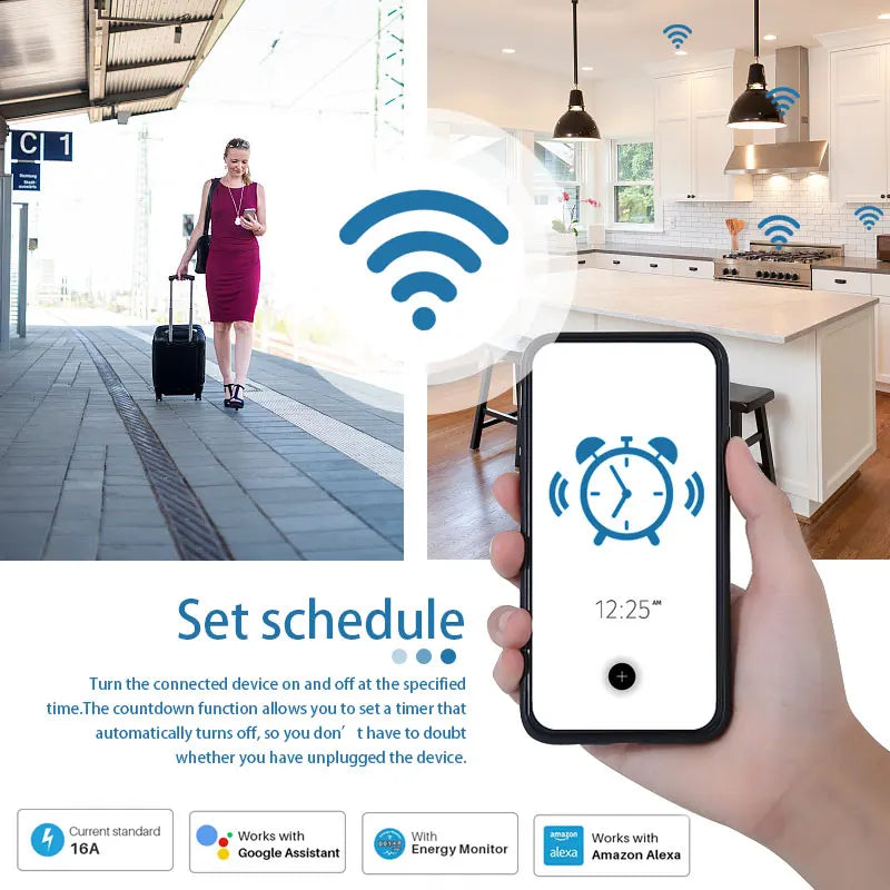 Smart Socket EU 20A Wifi Smart Plug  Power Monitoring Smart Home Voice Control Support Google Assistant Alexa Alice