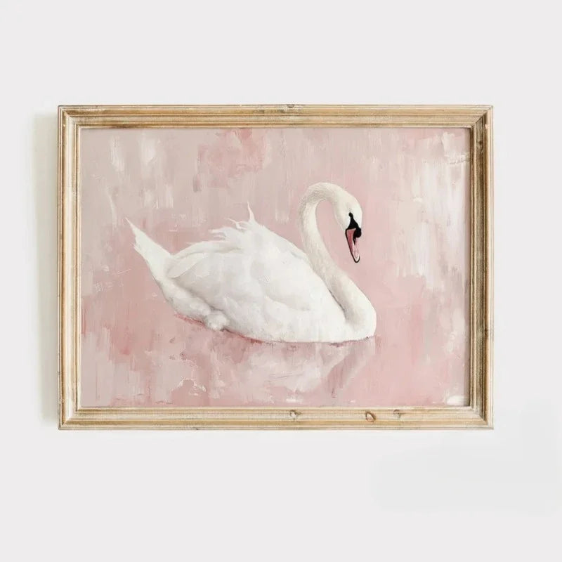 Pink Butterfly Flower White Swan Beautiful Print Poster Vintage Trend Girls Room Nursery Canvas Painting Home Decor Wall Art