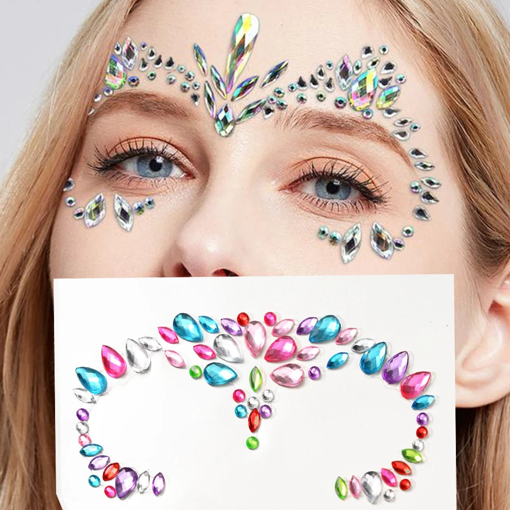 3D Rhinestone Face Tattoo Stickers For Festival Glitter Makeup Jewelry Sticker On Face Crystals Gems Jewels Diamonds Decoration