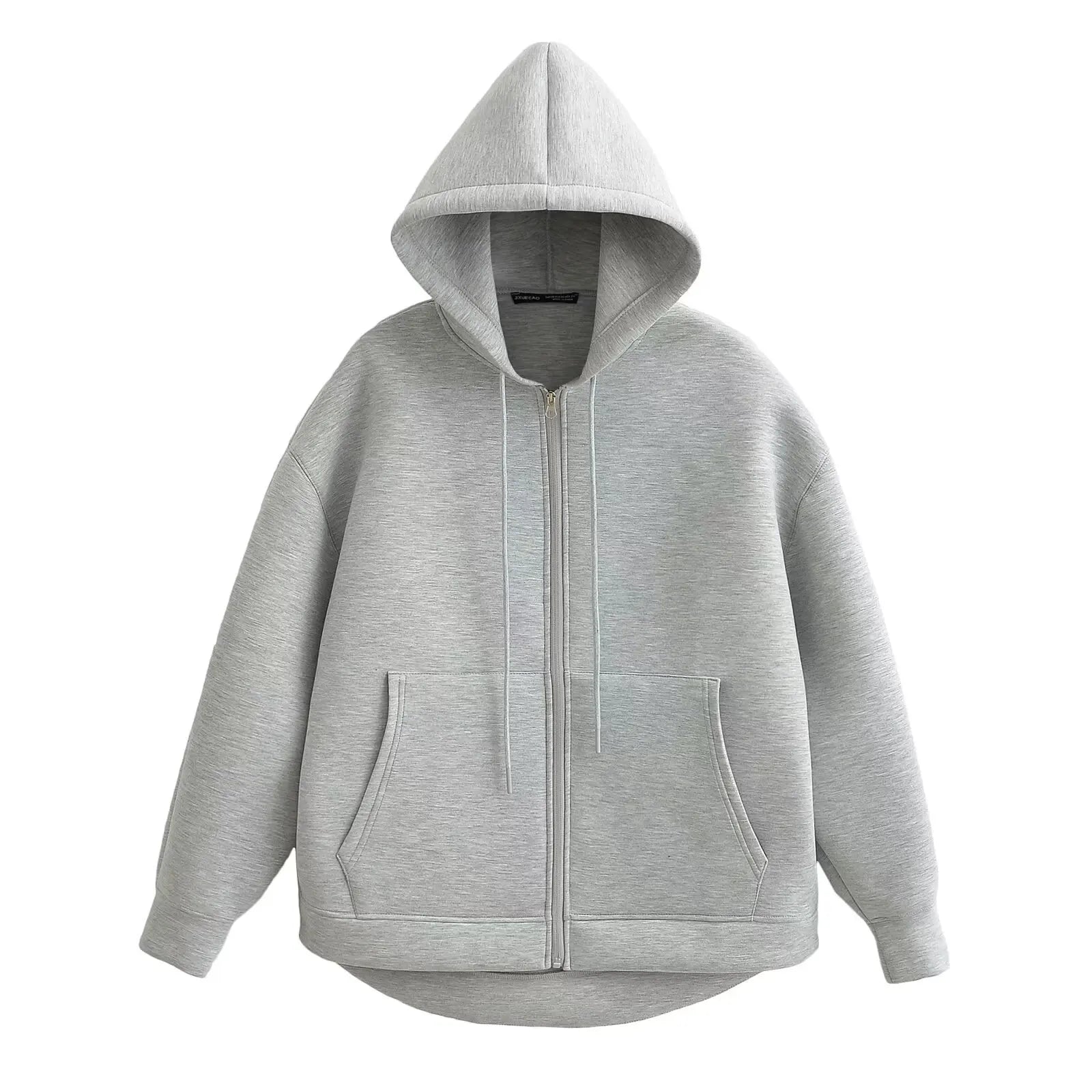 Women's Hooded Jacket with Pockets – Casual Zip-Up Coat