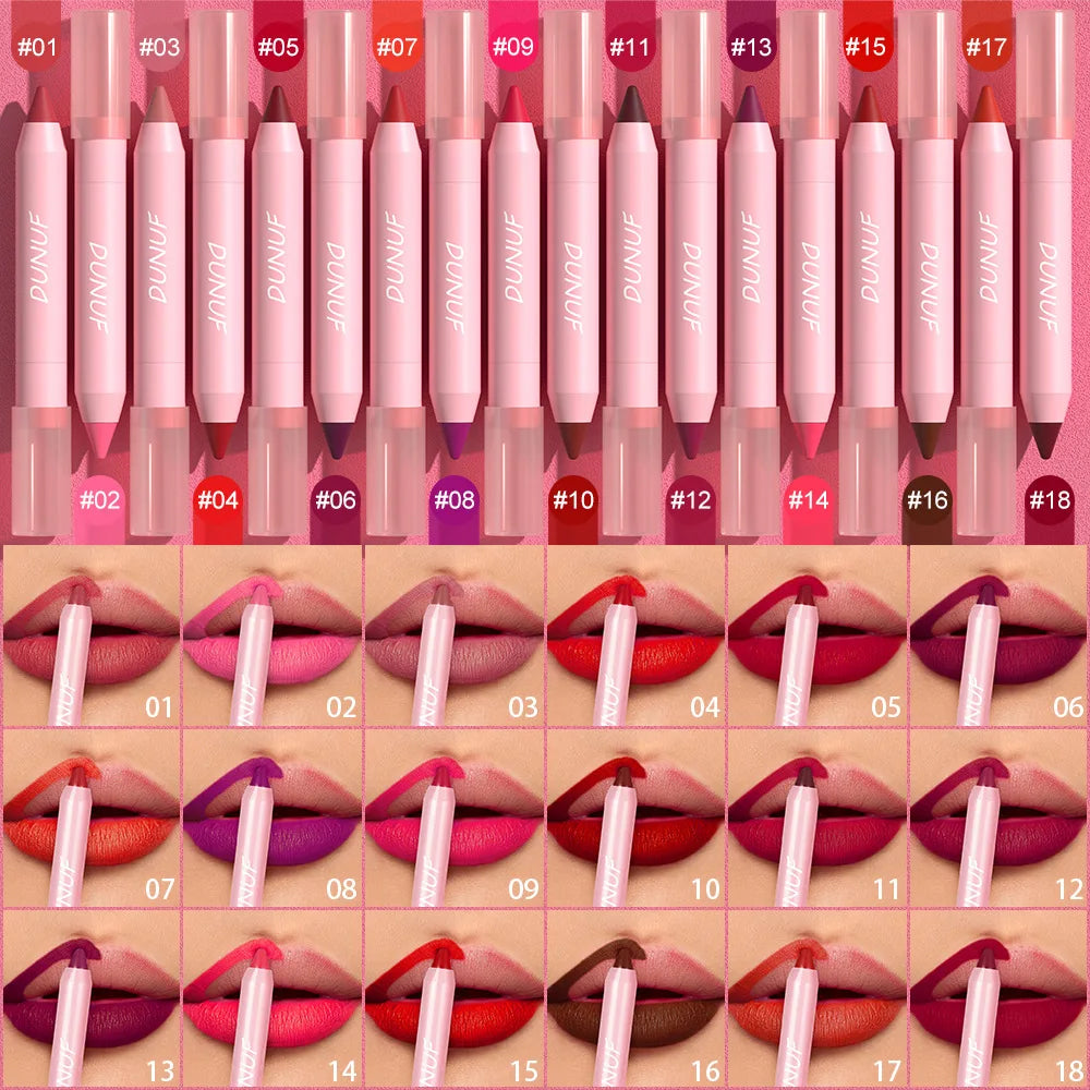 Waterproof Lip Liner & Lipstick Pencil – 18 Shades, Matte Long-Lasting
