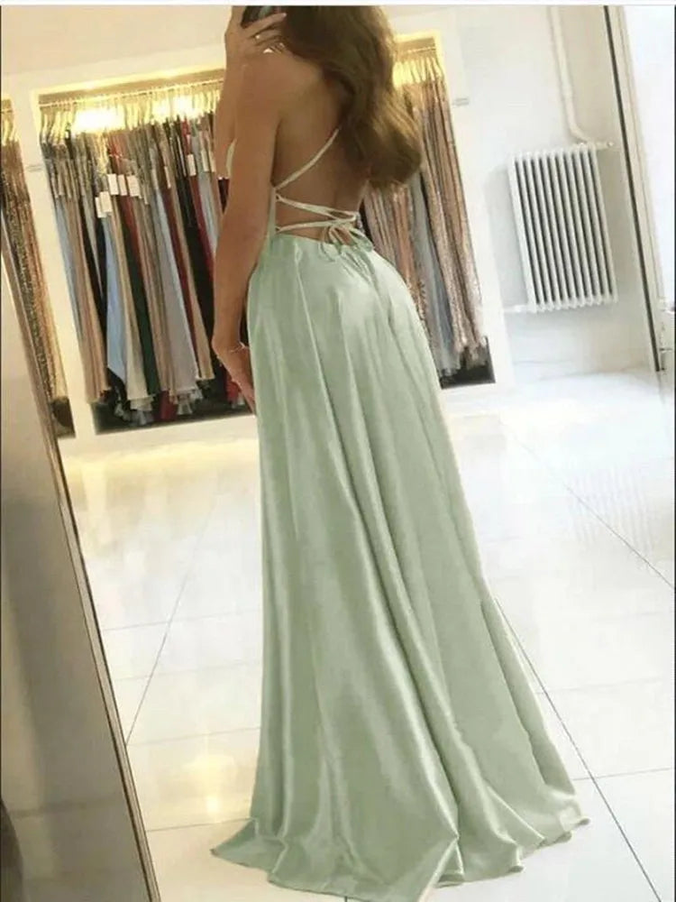 Luxe Satin Side Slit Maxi Dress – Adjustable Strap Evening & Bridesmaid Dress