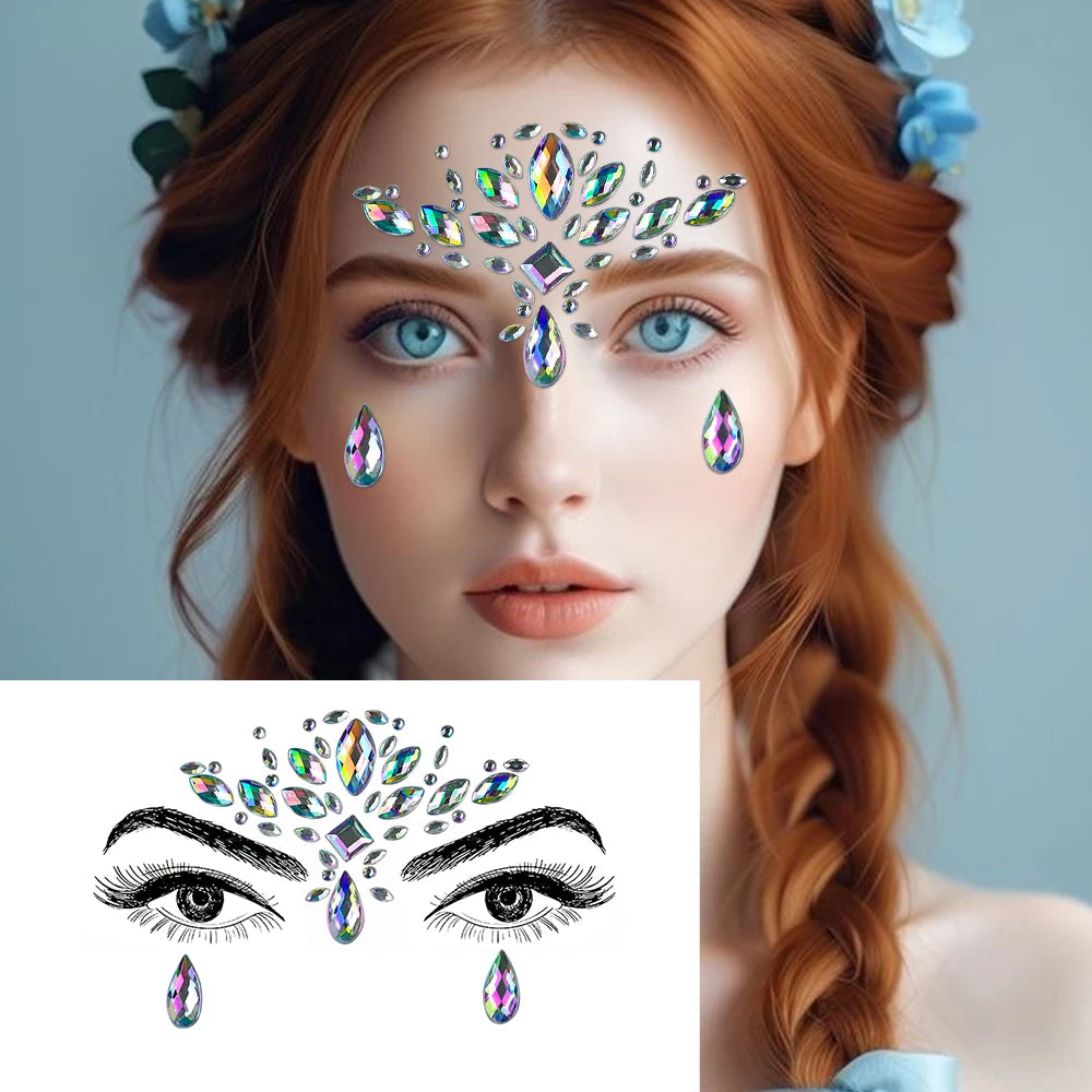 3D Rhinestone Face Tattoo Stickers For Festival Glitter Makeup Jewelry Sticker On Face Crystals Gems Jewels Diamonds Decoration