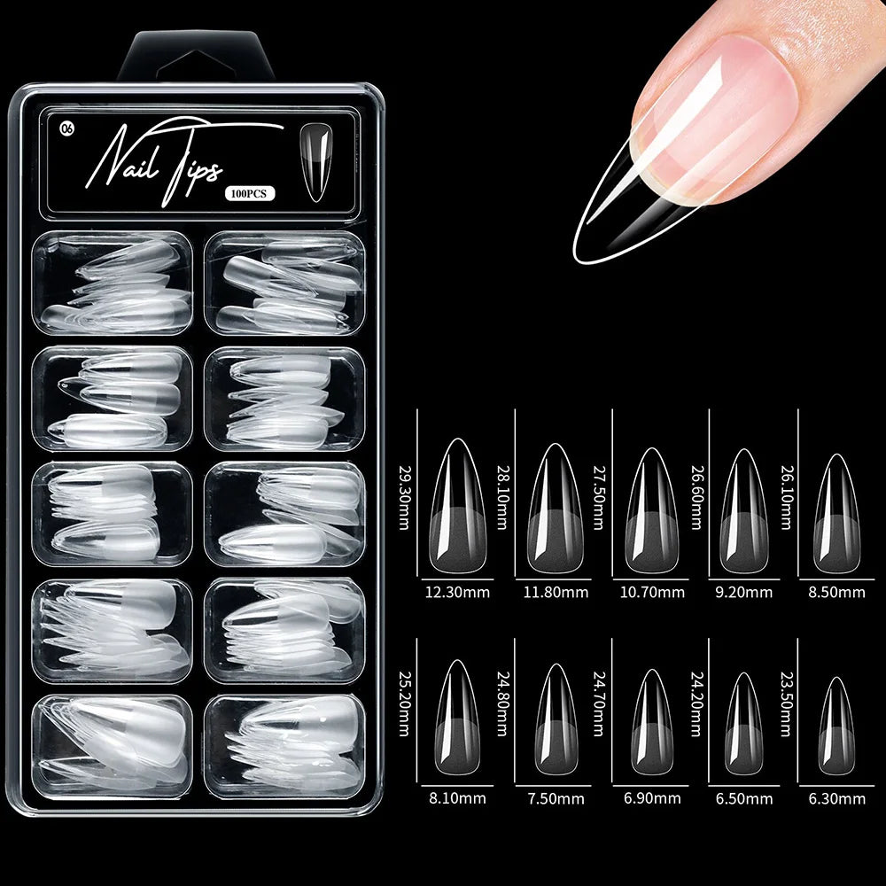 100pcs/box Fake Nail Tips Coffin Press on Nail Clear Full Cover Nail Artificial Press on Long Ballerina