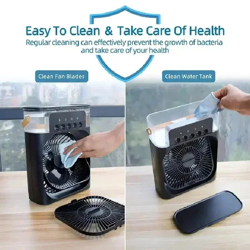 New 3 In 1 Portable Fan AIr Conditioner Household Mini Air Cooler LED Night Light Humidifier Air Adjustment Fan Office Home Fan
