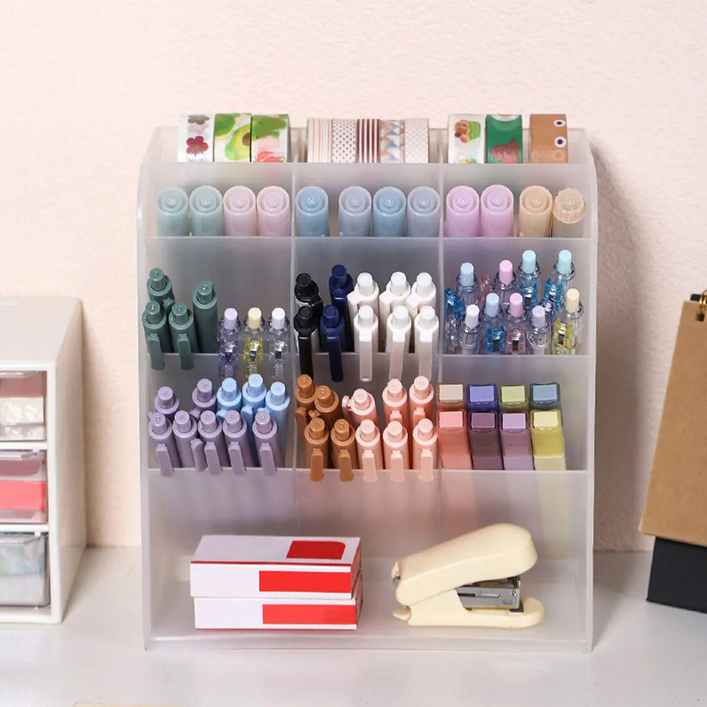 Multi functional desktop pen holder, transparent large capacity pen holder, stationery organizer, office desk pen storage rack