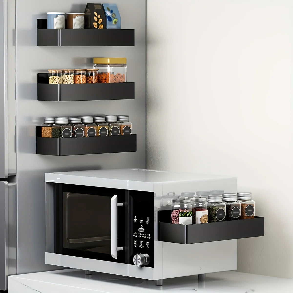 2pcs/4pcs Magnetic Storage Rack, No-Drill Wall Mounted Shelf for Kitchen & Bathroom. Multipurpose & Space-Saving Organizer.