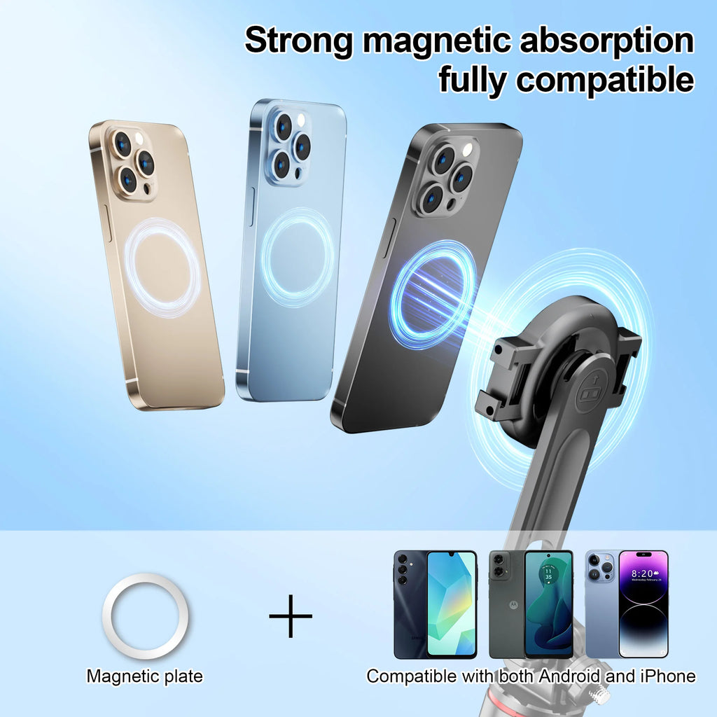 C20 Magnetic Selfie Stick Tripod for iPhone 12-16 Pro Max Travel Stand with Magsafe Phone Clamp for Android Smartphone