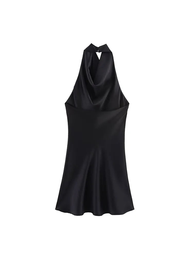 Luxe Halter Neck Satin Mini Dress – Backless A-Line Party Dress 2026