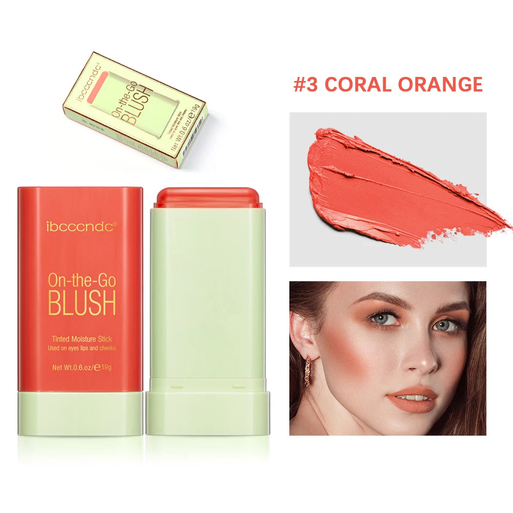 Tinted Mositure Blush Stick Face Pink Cream Cheek Blusher Cosmetics 3 in 1 Makeup Tubes used on lips eyes cheeks