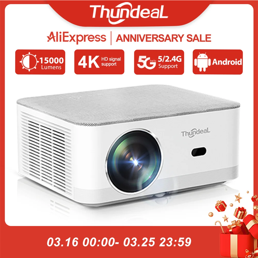 ThundeaL Portable Mini Projector TD92 Pro FHD 1080P Full HD Beam 4K Video WiFi Android Projector TD92Pro 3D Movie Home Theater