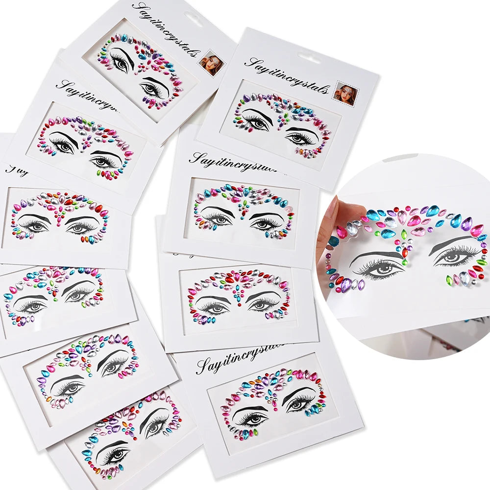 3D Rhinestone Face Tattoo Stickers For Festival Glitter Makeup Jewelry Sticker On Face Crystals Gems Jewels Diamonds Decoration