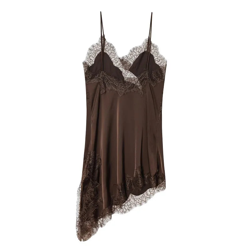 Luxe V-Neck Satin Slip Mini Dress – Draped Asymmetric Party Dress