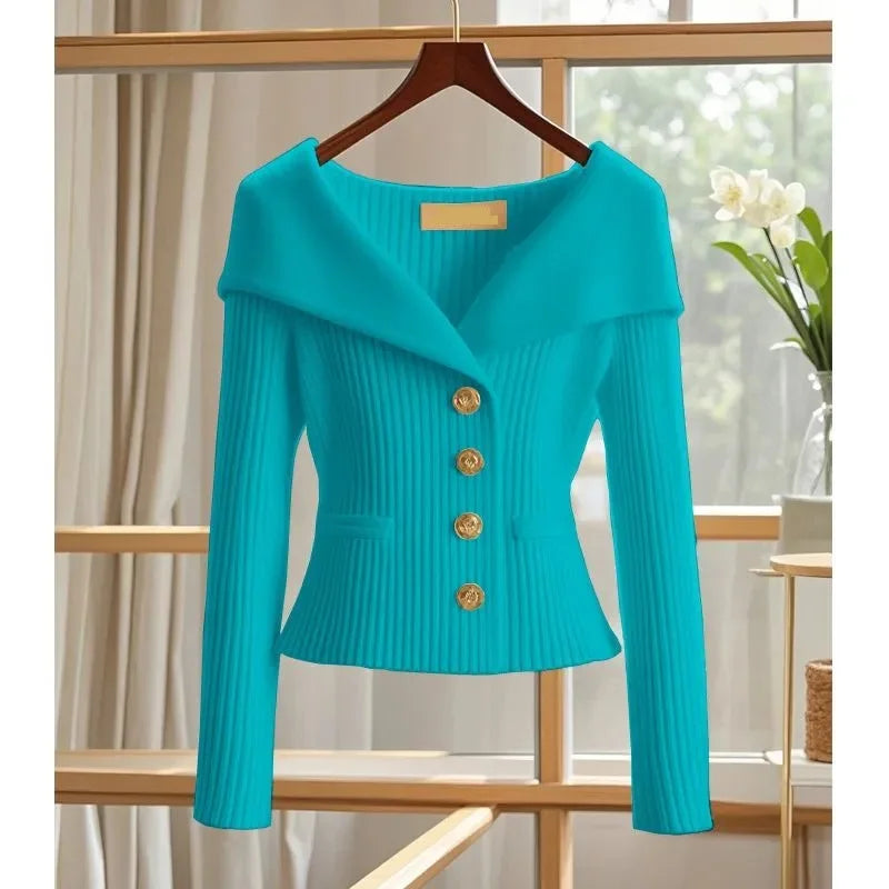Women's Knitted Sweater Cardigan – Slim Fit Button-Up Coat