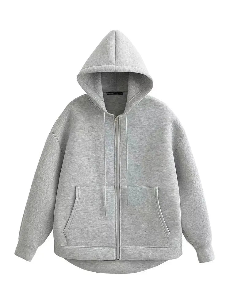 Women's Hooded Jacket with Pockets – Casual Zip-Up Coat