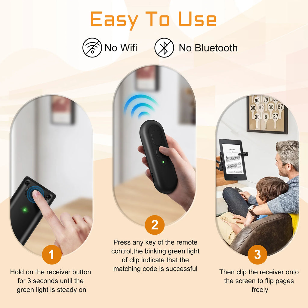 RF Remote Control Page Turner for Kindle Paperwhite Kobo eReader Automatic Page Flipping for Kindle Tablets Page Turner Device