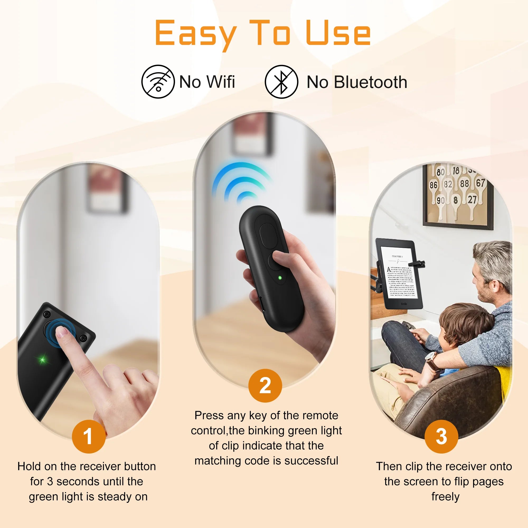 RF Remote Control Page Turner for Kindle Paperwhite Kobo eReader Automatic Page Flipping for Kindle Tablets Page Turner Device