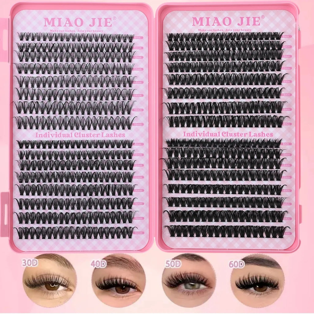 MIAOJIE DIY Lash Extension Kit 720pcs Lash Clusters Individual Eyelashes Kit with Lash Bond and Seal Wispy Natural Mange Lashes