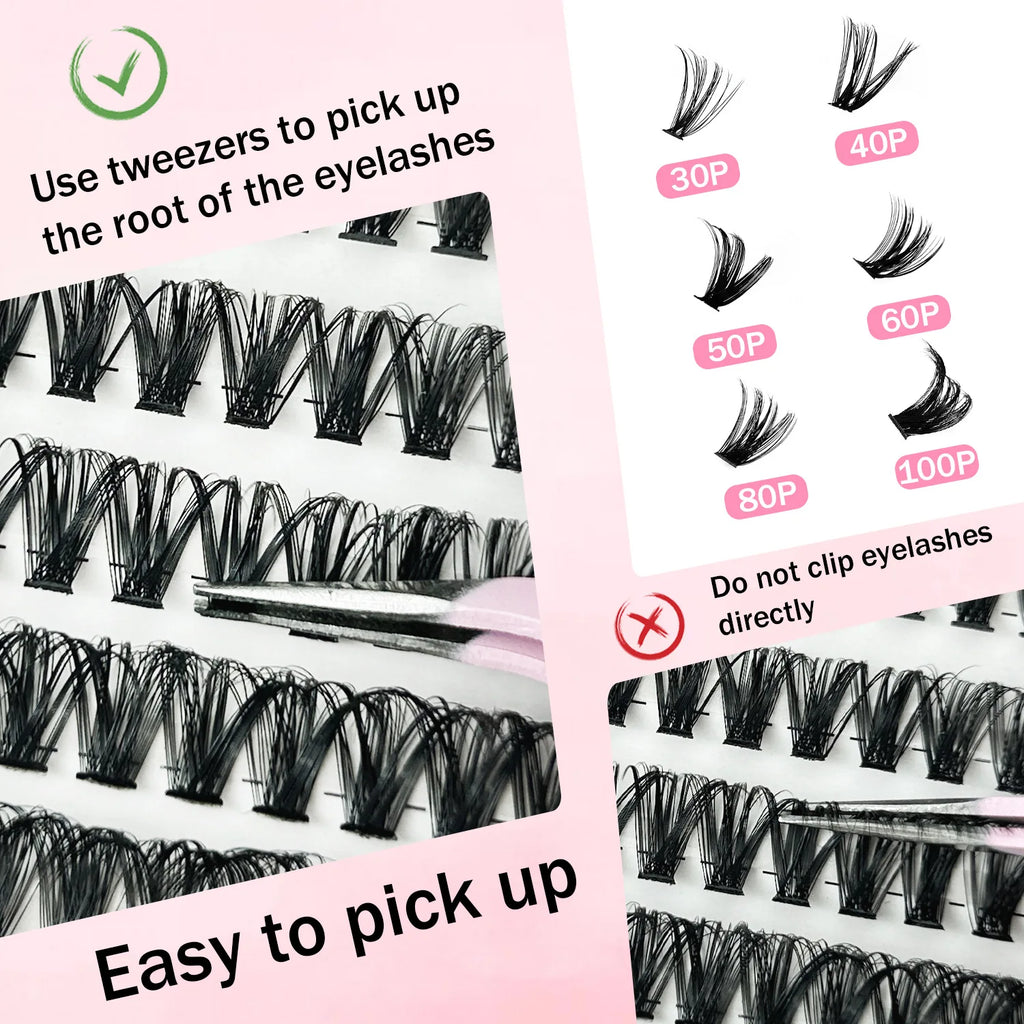 MIAOJIE DIY Lash Extension Kit 720pcs Lash Clusters Individual Eyelashes Kit with Lash Bond and Seal Wispy Natural Mange Lashes