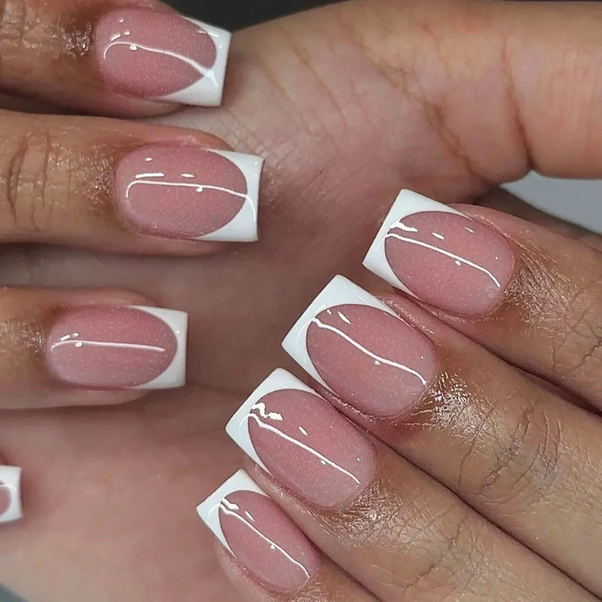 24Pcs French Tip Handmade Press On Nails Minimalist Solid Color Fake Nails Medium Square Full Cover Press On Nail Tips With Glue