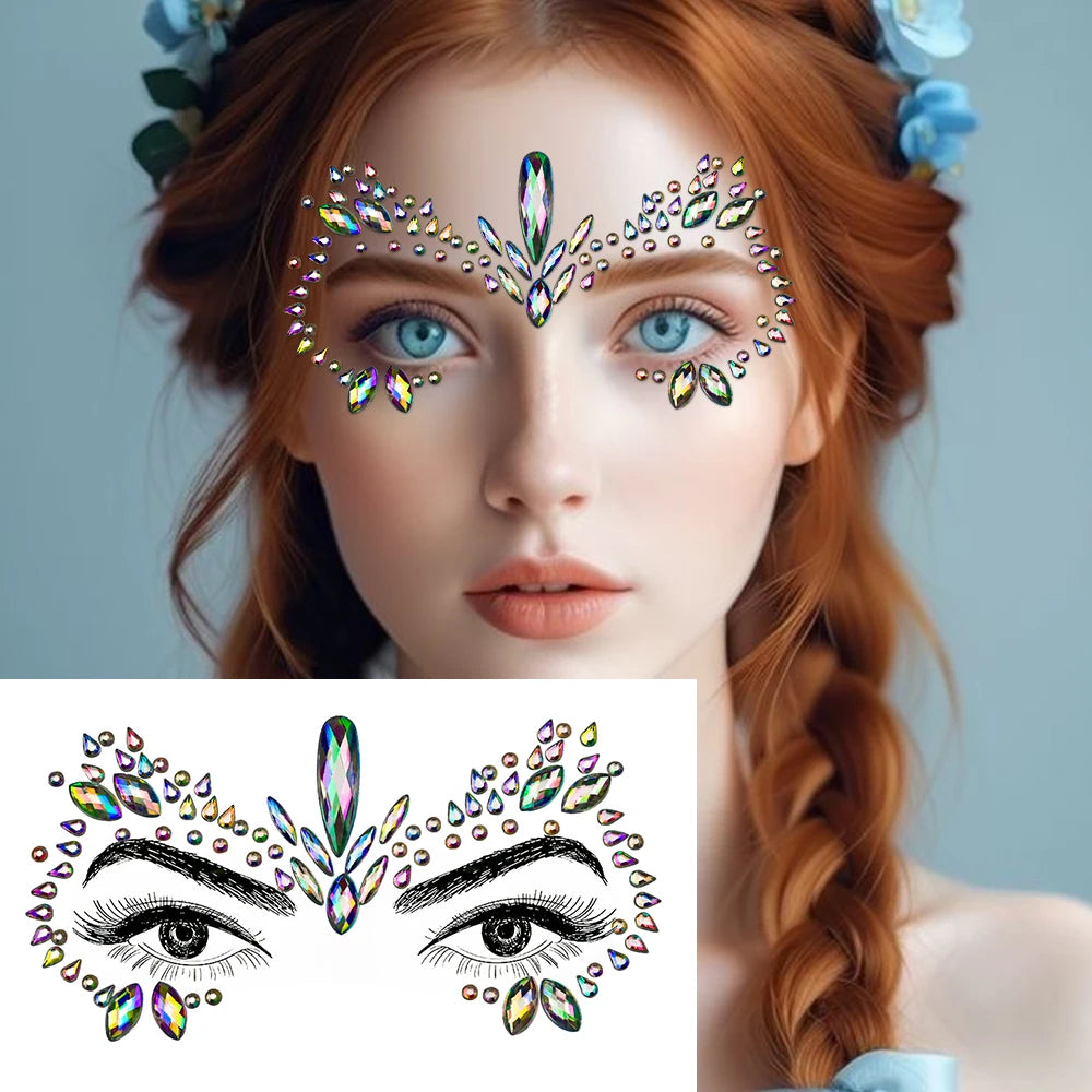 3D Rhinestone Face Tattoo Stickers For Festival Glitter Makeup Jewelry Sticker On Face Crystals Gems Jewels Diamonds Decoration