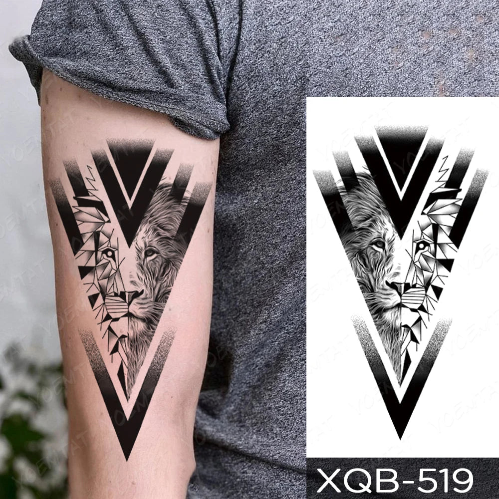 Wholesale Waterproof Temporary Tattoo Sticker Lion Family Flash Tatto Tiger Wolf Moon Crown Flower Body Art Arm Fake Tatoo