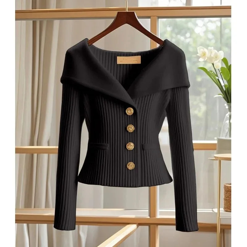 Women's Knitted Sweater Cardigan – Slim Fit Button-Up Coat