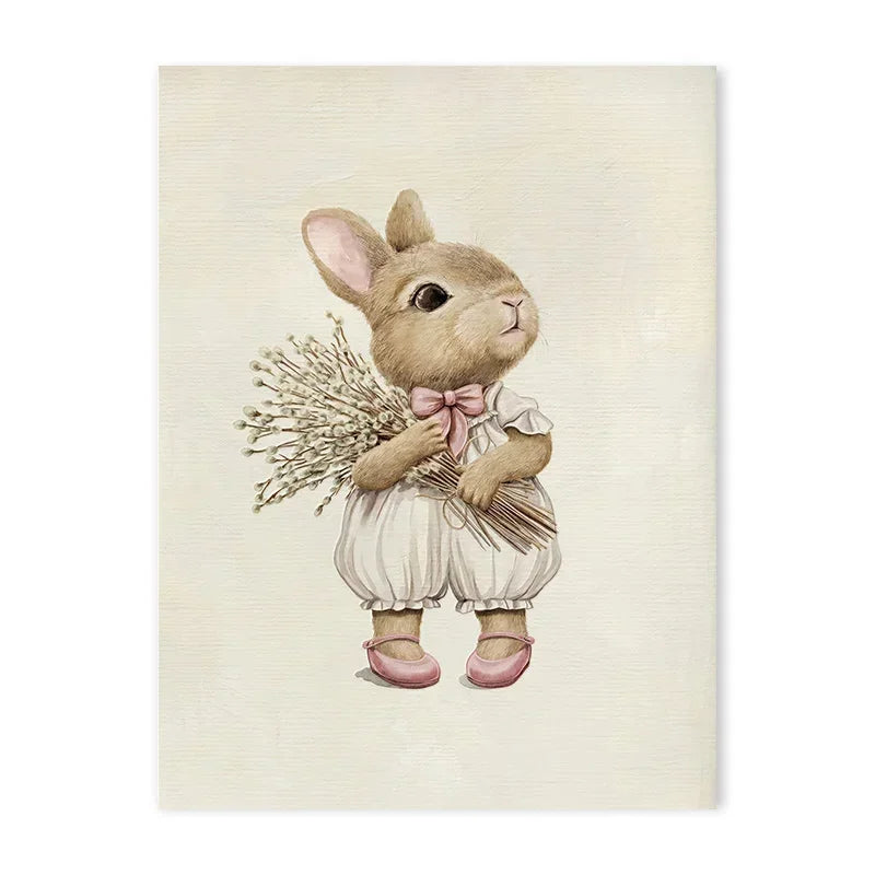 Pink Nursery Gallery Art Wall Poster Vintage Kids Room Swan Rabbit Canvas Painting Light Color Dorm Room Aesthetic Wall Art