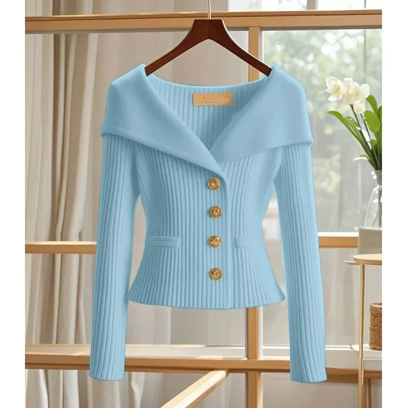 Women's Knitted Sweater Cardigan – Slim Fit Button-Up Coat