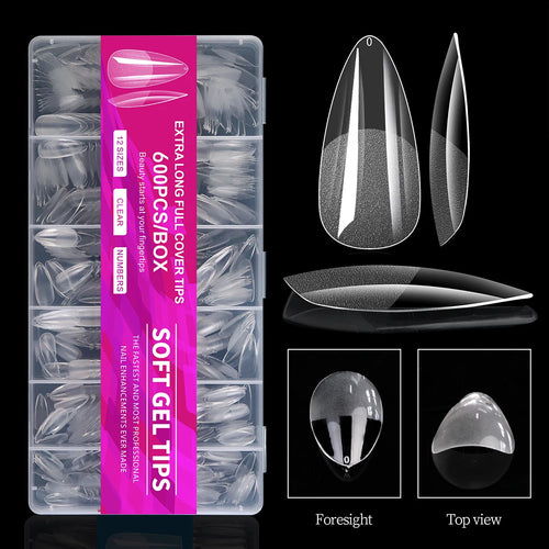 100/600Pcs Short Almond Nail Tips Soft Gel Nail Tips Full Cover False Nail Tips For Acrylic Nails  Salon Home Press On Nails