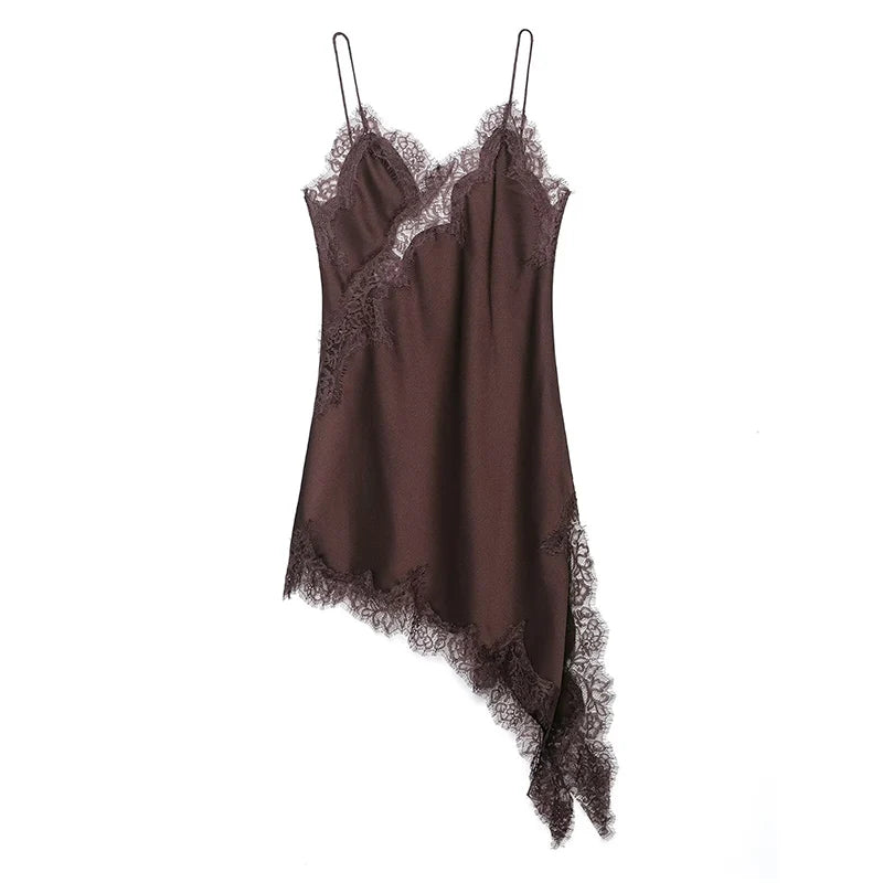 Luxe Lace-Spliced Satin Mini Dress – Sleeveless Backless Party Dress