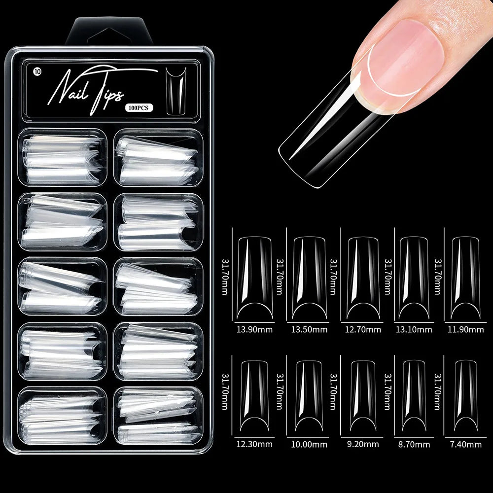 100pcs/box Fake Nail Tips Coffin Press on Nail Clear Full Cover Nail Artificial Press on Long Ballerina