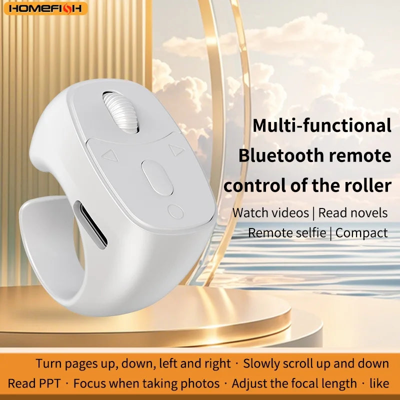 Cell Phone Scrolling Ring Wireless Finger Shutter Remote Control Page Turner Mobile Phone Controller Bluetooth For Travel