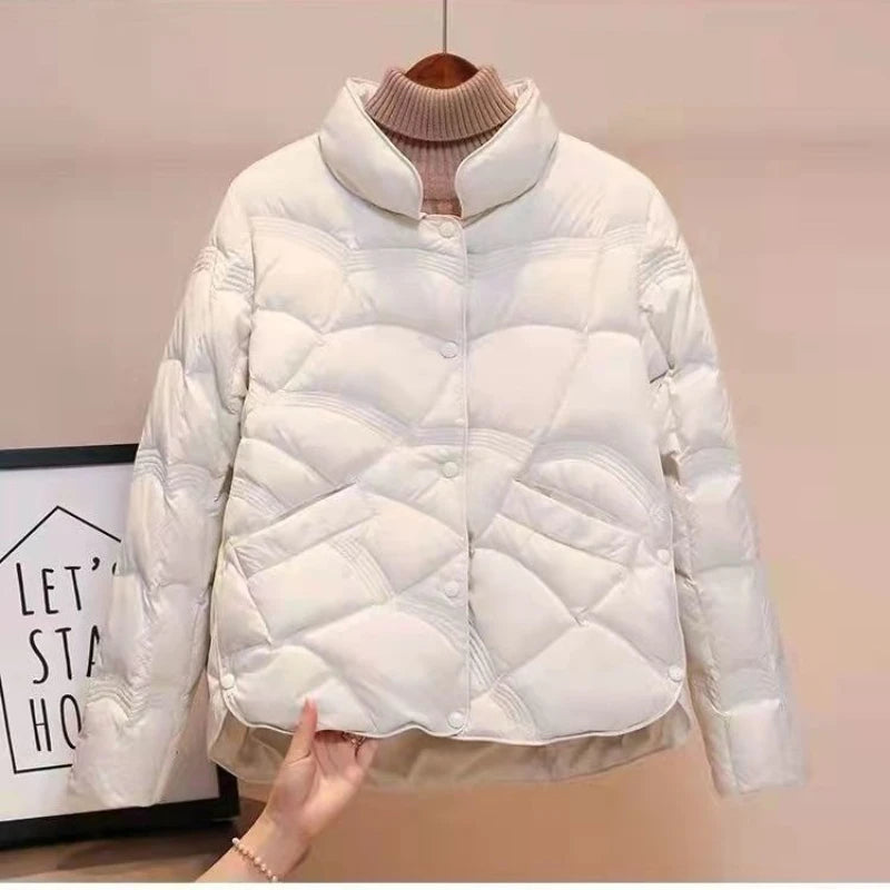 Autumn Winter Women Fashion Stand Collar Down Coat Ultra Light Cotton-padded jacket Jacket Windproof Female Puffer Parkas