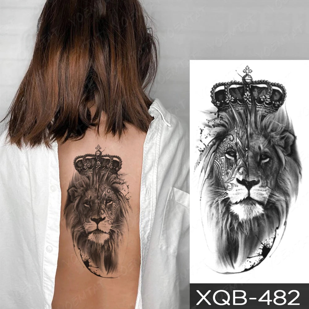Wholesale Waterproof Temporary Tattoo Sticker Lion Family Flash Tatto Tiger Wolf Moon Crown Flower Body Art Arm Fake Tatoo