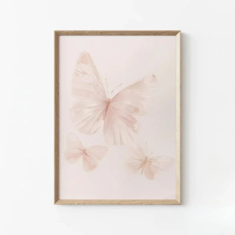Pink Butterfly Flower White Swan Beautiful Print Poster Vintage Trend Girls Room Nursery Canvas Painting Home Decor Wall Art