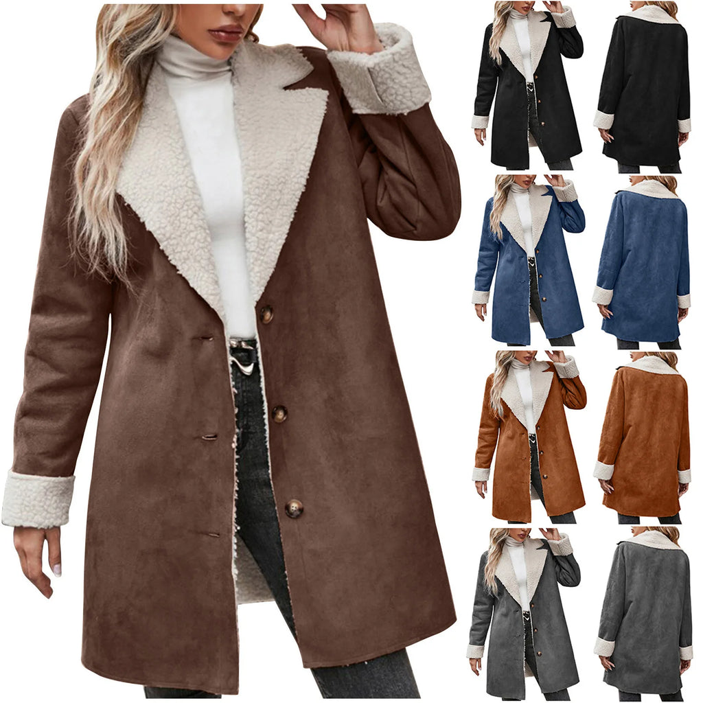 Autumn Fashion European and American New Long Sleeves and Lapel Plush Commuting Jacket for Women
