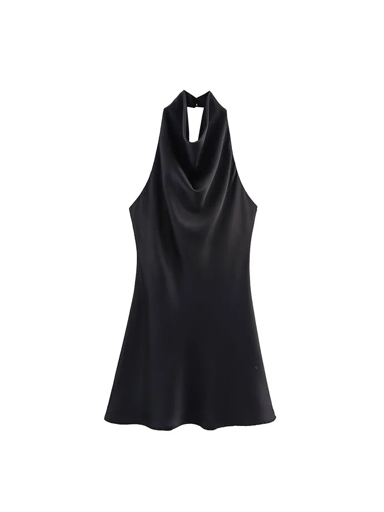 Luxe Halter Neck Satin Mini Dress – Backless A-Line Party Dress 2026