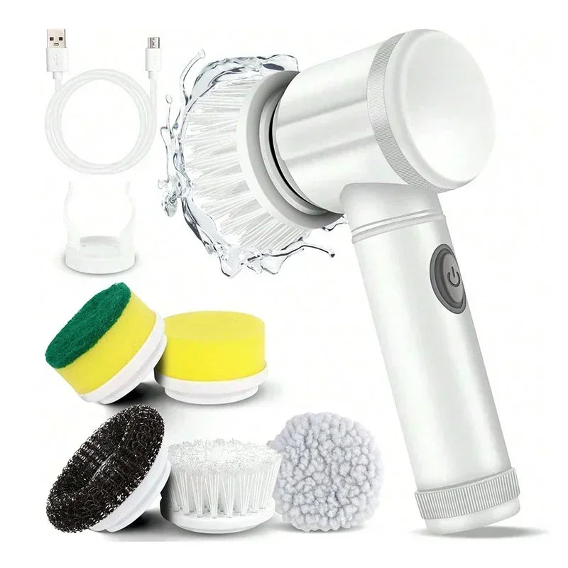 Electric Spin Scrubber – Cordless Rechargeable Cleaning Brush with 5 Brush Heads
