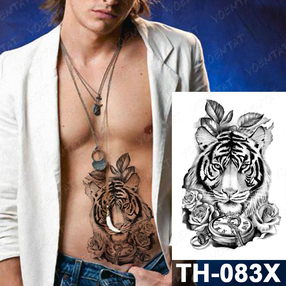 Wholesale Waterproof Temporary Tattoo Sticker Lion Family Flash Tatto Tiger Wolf Moon Crown Flower Body Art Arm Fake Tatoo